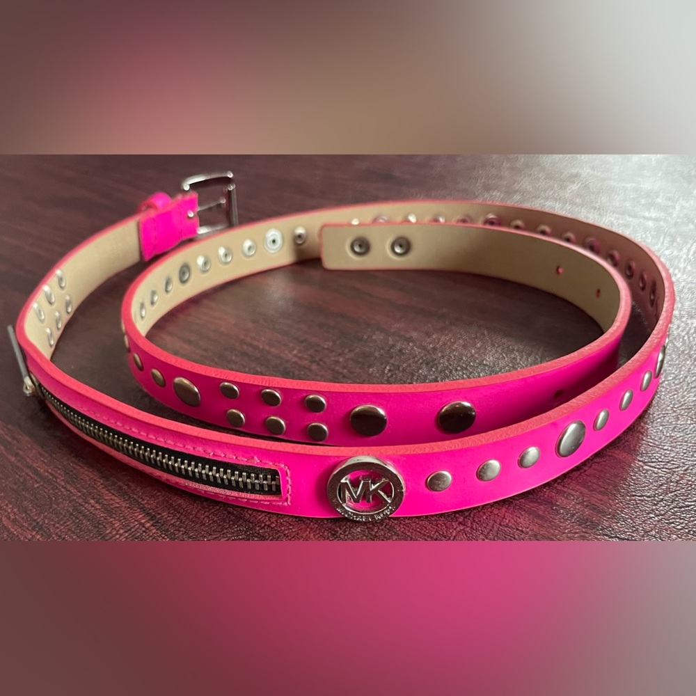 Michael Kors Hot Pink Leather Studded/Zippers Belt Never Worn